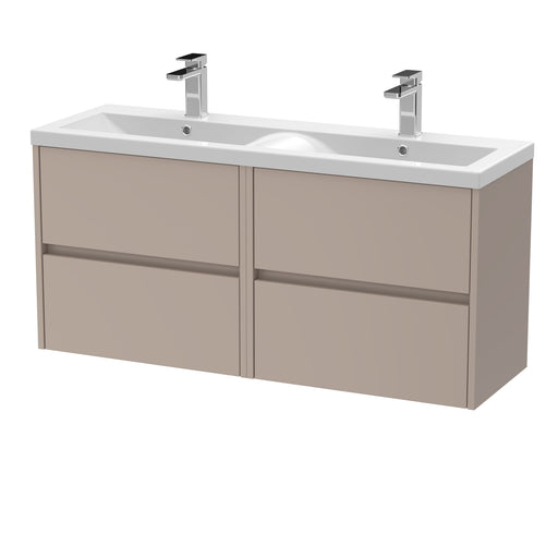 Nuie Havana 1200mm Wall Hung Vanity Unit with 2 Tap Hole Basin - Soft Linen Ceramic