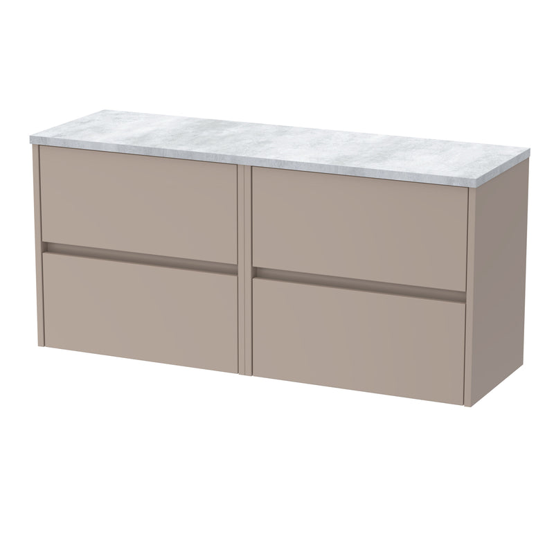 Nuie Havana Wall Hung Counter Top Vanity Unit with Bellato Grey Worktop - Soft Linen 1200mm 4 Drawer