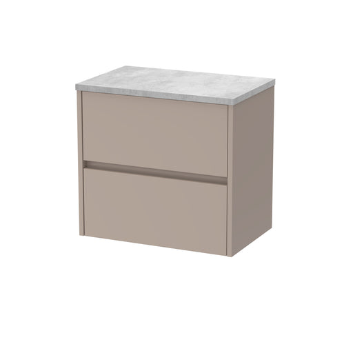 Nuie Havana Wall Hung Counter Top Vanity Unit with Bellato Grey Worktop - Soft Linen 600mm 2 Drawer