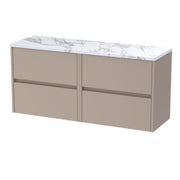 Nuie Havana Wall Hung Counter Top Vanity Unit with Carrara Laminate Worktop - Soft Linen 1200mm 4 Drawer