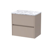 Nuie Havana Wall Hung Counter Top Vanity Unit with Carrara Laminate Worktop - Soft Linen 600mm 2 Drawer