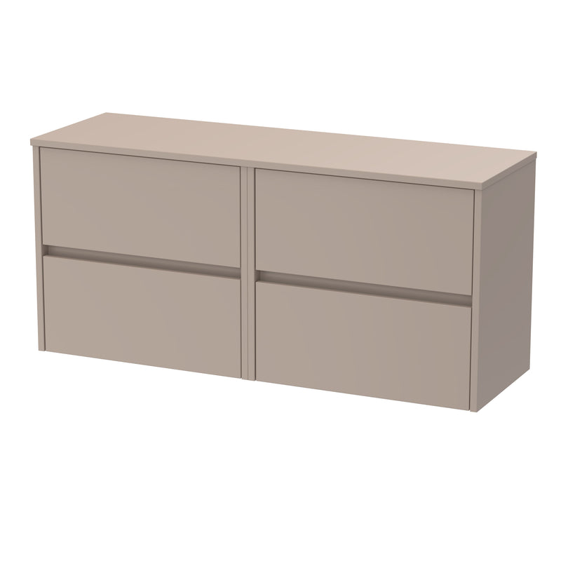 Nuie Havana Wall Hung Counter Top Vanity Unit with Co-ordinating Worktop - Soft Linen 1200mm 4 Drawer
