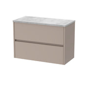 Nuie Havana Wall Hung Counter Top Vanity Unit with Bellato Grey Worktop - Soft Linen 800mm 2 Drawer