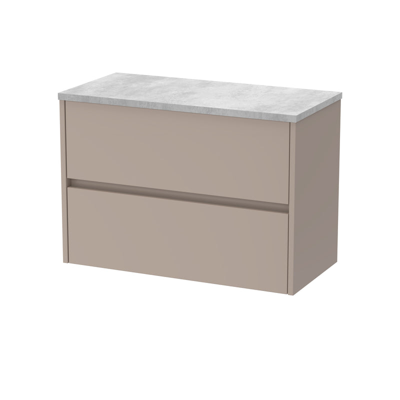 Nuie Havana Wall Hung Counter Top Vanity Unit with Bellato Grey Worktop - Soft Linen 800mm 2 Drawer