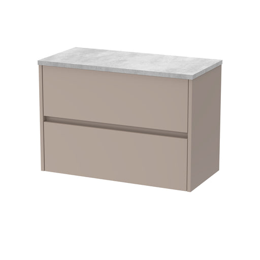 Nuie Havana Wall Hung Counter Top Vanity Unit with Bellato Grey Worktop - Soft Linen 800mm 2 Drawer