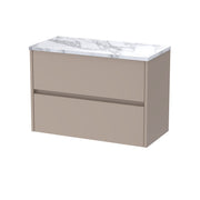 Nuie Havana Wall Hung Counter Top Vanity Unit with Carrara Laminate Worktop - Soft Linen 800mm 2 Drawer