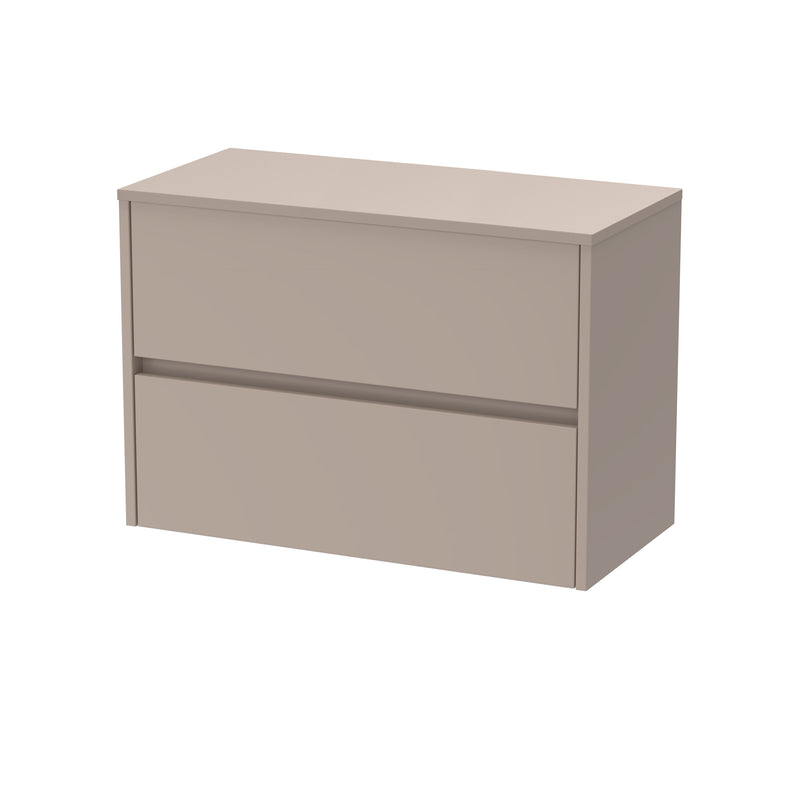 Nuie Havana Wall Hung Counter Top Vanity Unit with Co-ordinating Worktop - Soft Linen 800mm 2 Drawer