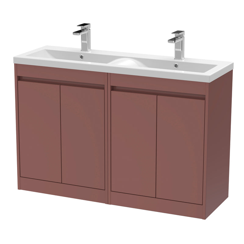 Nuie Havana 1200mm Floor Standing Vanity Unit with 2 Tap Hole Basin - Smoked Red Polymarble