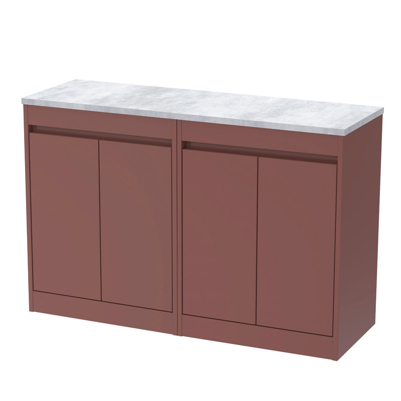 Nuie Havana Floor Standing Counter Top Vanity Unit with Bellato Grey Worktop - Smoked Red 1200mm 4 Door