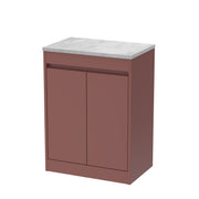 Nuie Havana Floor Standing Counter Top Vanity Unit with Bellato Grey Worktop - Smoked Red 600mm 2 Door