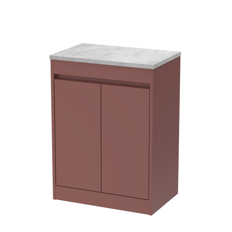 Nuie Havana Floor Standing Counter Top Vanity Unit with Bellato Grey Worktop - Smoked Red 600mm 2 Door