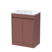 Nuie Havana Floor Standing Counter Top Vanity Unit with Carrara Laminate Worktop - Smoked Red 600mm 2 Door