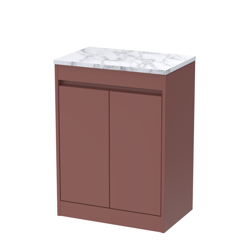 Nuie Havana Floor Standing Counter Top Vanity Unit with Carrara Laminate Worktop - Smoked Red 600mm 2 Door