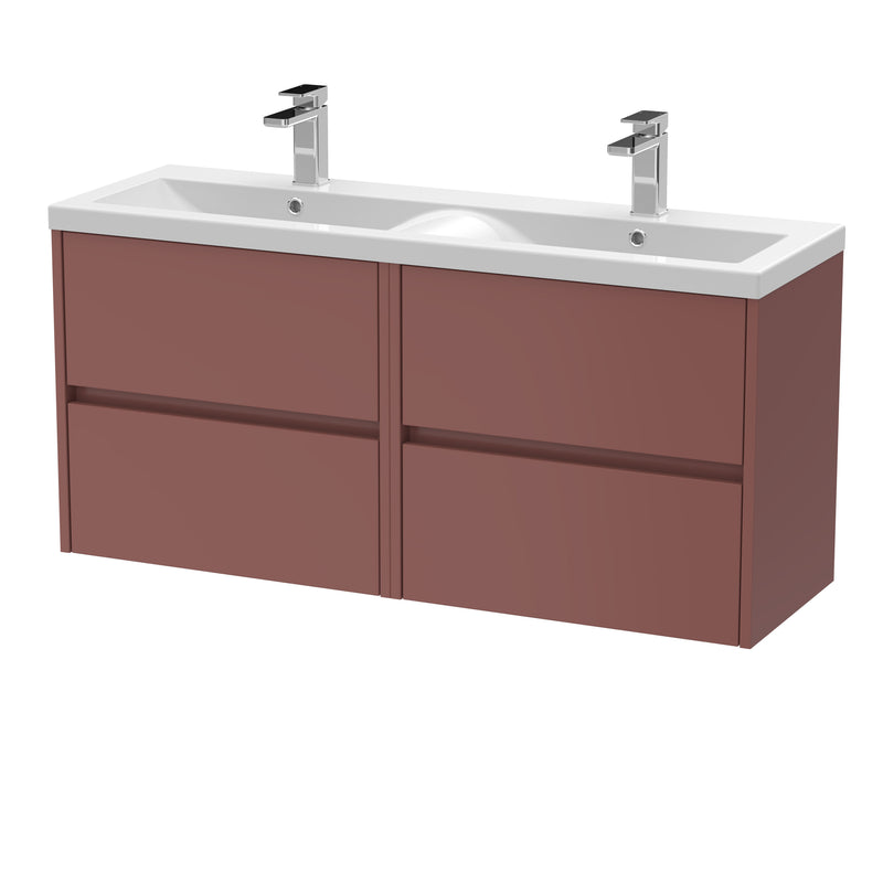 Nuie Havana 1200mm Wall Hung Vanity Unit with 2 Tap Hole Basin - Smoked Red Ceramic