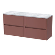 Nuie Havana Wall Hung Counter Top Vanity Unit with Bellato Grey Worktop - Smoked Red 1200mm 4 Drawer