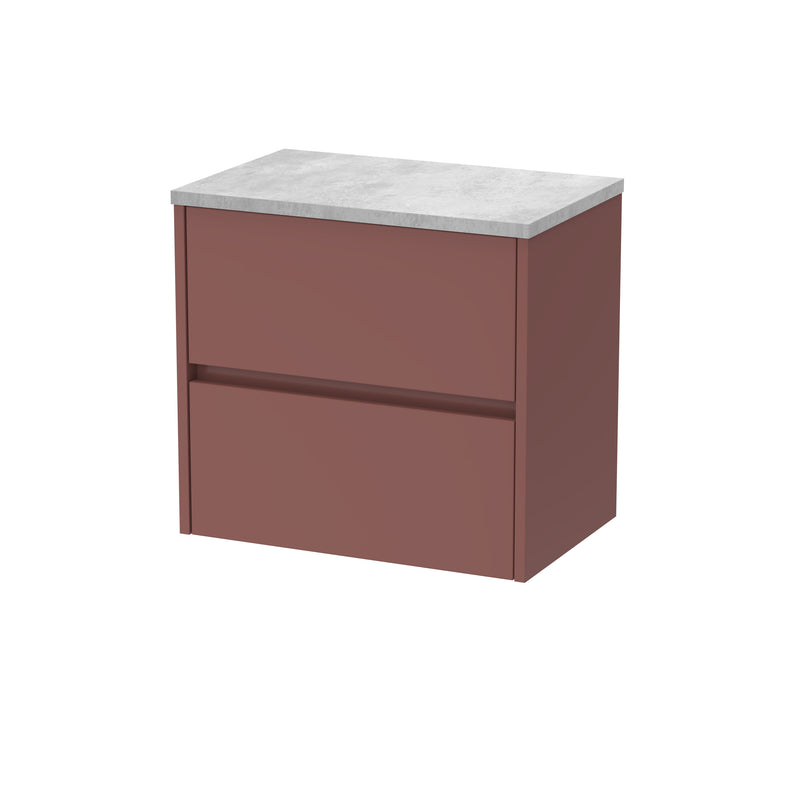 Nuie Havana Wall Hung Counter Top Vanity Unit with Bellato Grey Worktop - Smoked Red 600mm 2 Drawer
