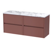 Nuie Havana Wall Hung Counter Top Vanity Unit with Carrara Laminate Worktop - Smoked Red 1200mm 4 Drawer