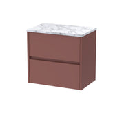 Nuie Havana Wall Hung Counter Top Vanity Unit with Carrara Laminate Worktop - Smoked Red 600mm 2 Drawer