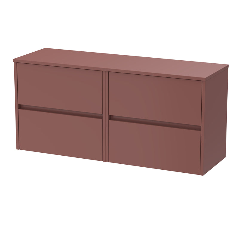 Nuie Havana Wall Hung Counter Top Vanity Unit with Co-ordinating Worktop - Smoked Red 1200mm 4 Drawer