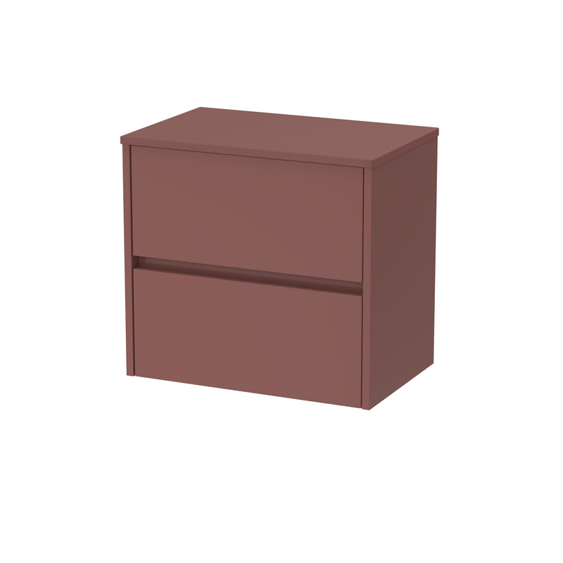 Nuie Havana Wall Hung Counter Top Vanity Unit with Co-ordinating Worktop - Smoked Red 600mm 2 Drawer