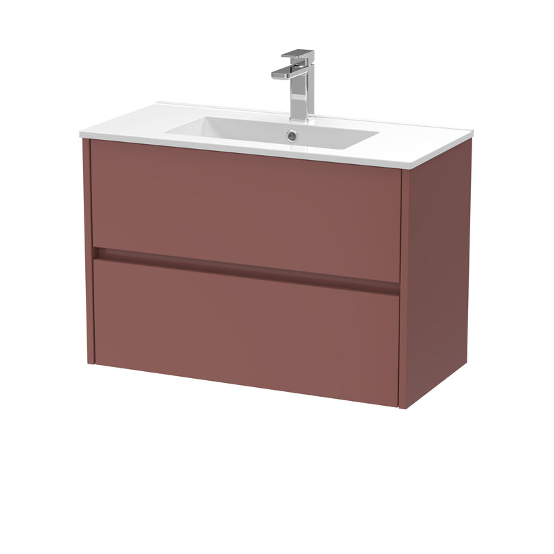 Nuie Havana Wall Hung Vanity Unit with Minimalist Basin - Smoked Red 800mm