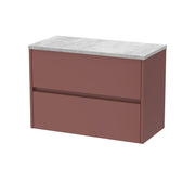 Nuie Havana Wall Hung Counter Top Vanity Unit with Bellato Grey Worktop - Smoked Red 800mm 2 Drawer