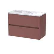 Nuie Havana Wall Hung Counter Top Vanity Unit with Carrara Laminate Worktop - Smoked Red 800mm 2 Drawer