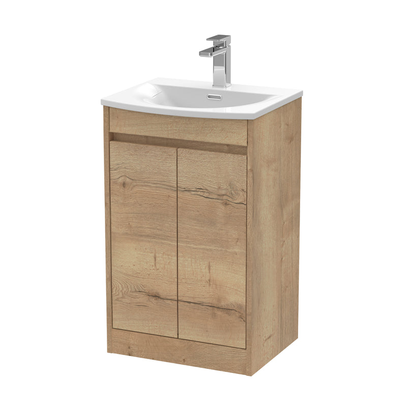 Nuie Havana Floor Standing Vanity Unit with Curved Basin - Autumn Oak 500mm
