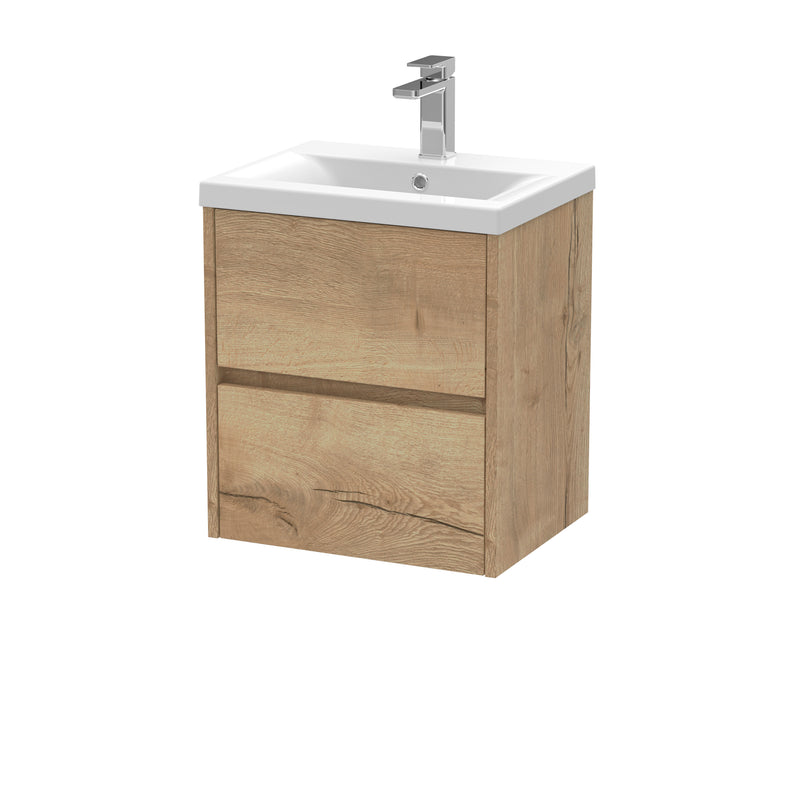 Nuie Havana Wall Hung Vanity Unit with Mid-Edge Basin - Autumn Oak 500mm