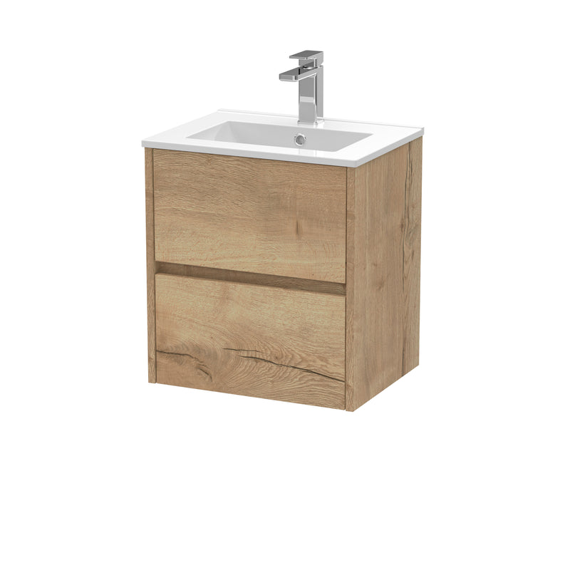 Nuie Havana Wall Hung Vanity Unit with Minimalist Basin - Autumn Oak 500mm