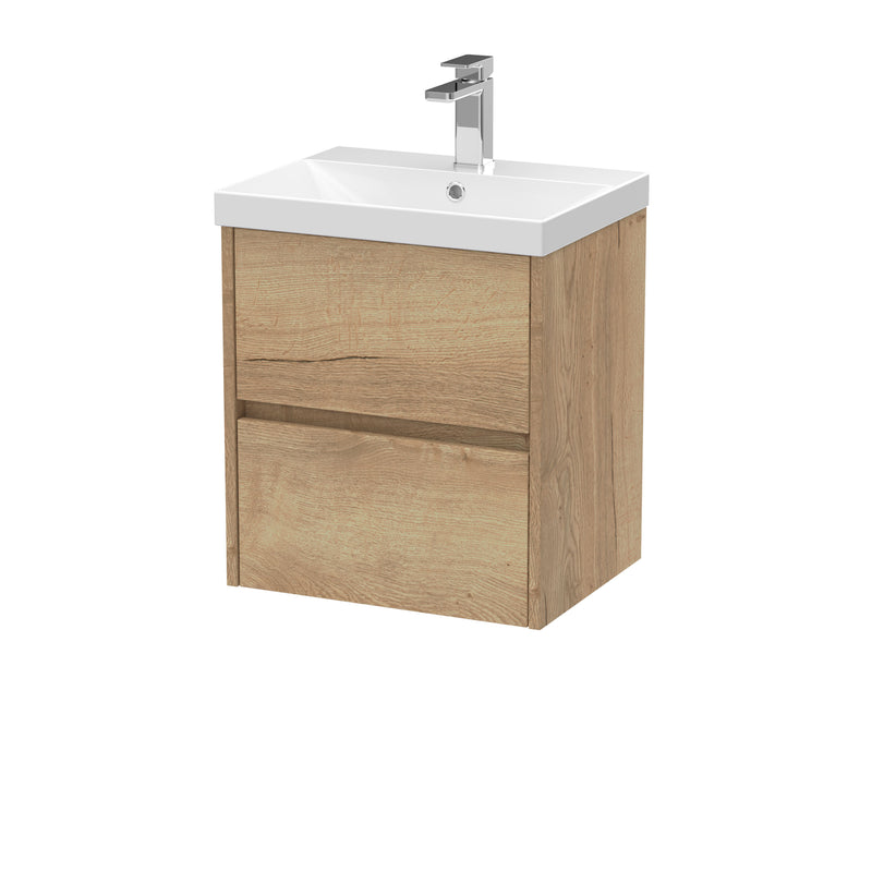 Nuie Havana Wall Hung Vanity Unit with Thin Edge Basin - Autumn Oak 500mm