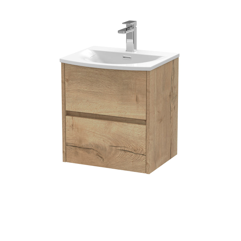 Nuie Havana Wall Hung Vanity Unit with Curved Basin - Autumn Oak 500mm