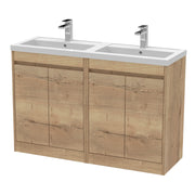 Nuie Havana 1200mm Floor Standing Vanity Unit with 2 Tap Hole Basin - Autumn Oak Ceramic