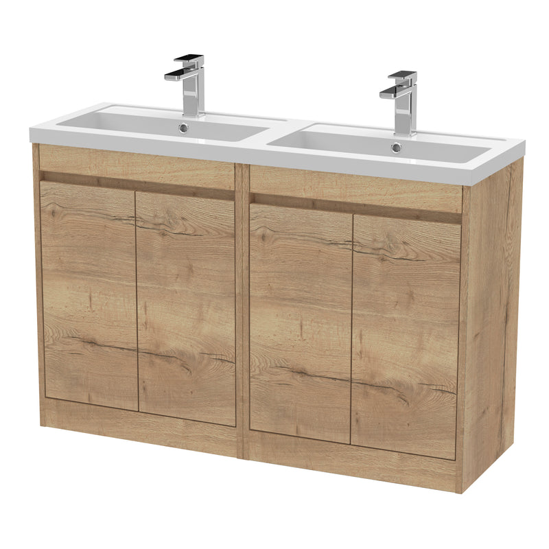 Nuie Havana 1200mm Floor Standing Vanity Unit with 2 Tap Hole Basin - Autumn Oak Ceramic