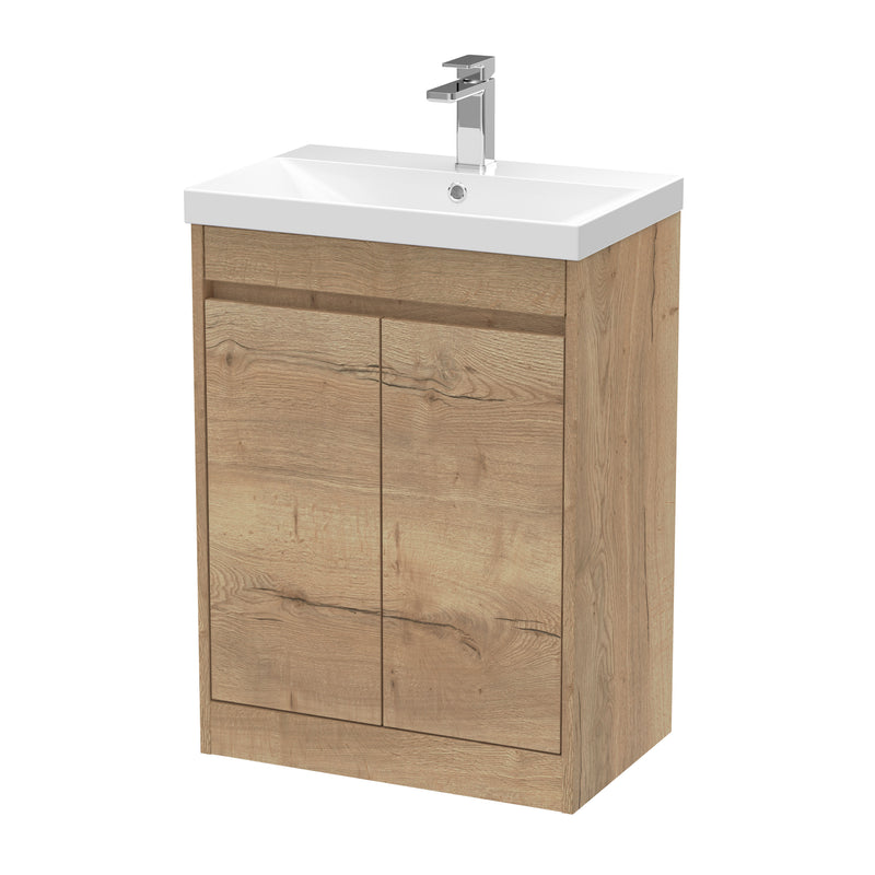 Nuie Havana Floor Standing Vanity Unit with Thin Edge Basin - Autumn Oak 600mm