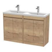 Nuie Havana 1200mm Floor Standing Vanity Unit with 2 Tap Hole Basin - Autumn Oak Polymarble