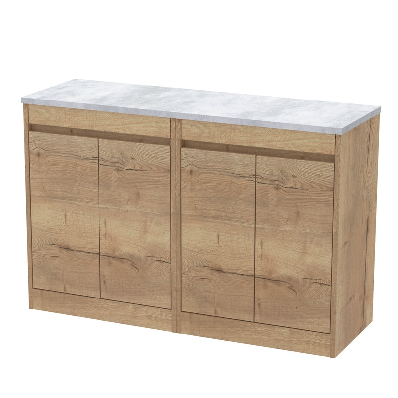 Nuie Havana Floor Standing Counter Top Vanity Unit with Bellato Grey Worktop - Autumn Oak 1200mm 4 Door