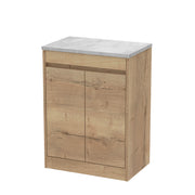 Nuie Havana Floor Standing Counter Top Vanity Unit with Bellato Grey Worktop - Autumn Oak 600mm 2 Door