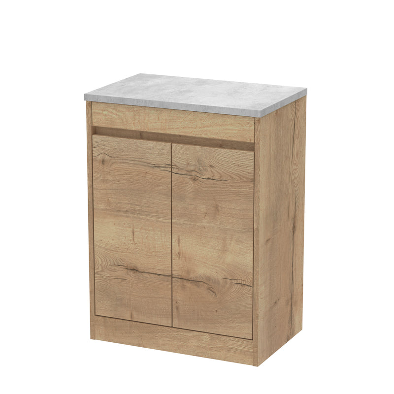 Nuie Havana Floor Standing Counter Top Vanity Unit with Bellato Grey Worktop - Autumn Oak 600mm 2 Door