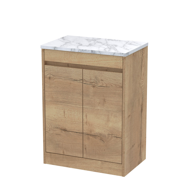 Nuie Havana Floor Standing Counter Top Vanity Unit with Carrara Laminate Worktop - Autumn Oak 600mm 2 Door