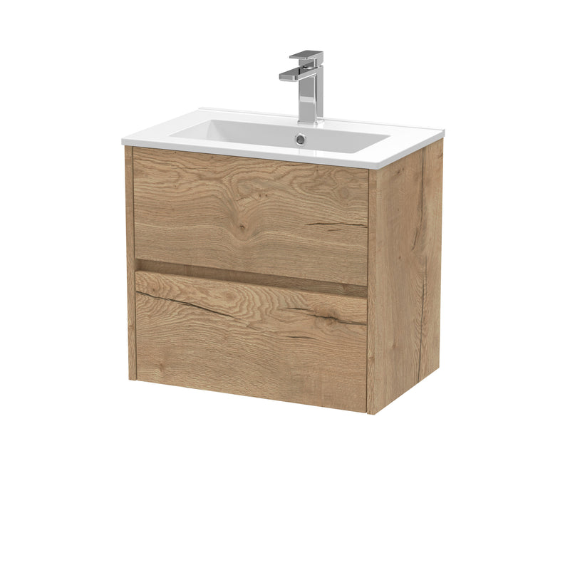 Nuie Havana Wall Hung Vanity Unit with Minimalist Basin - Autumn Oak 600mm