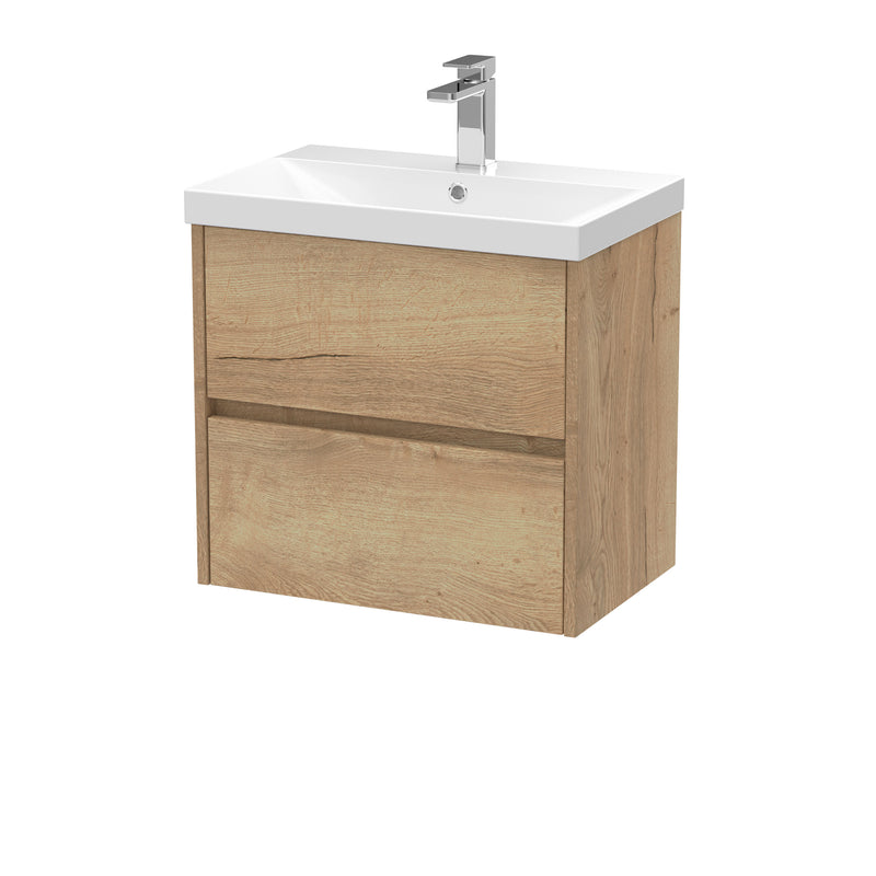 Nuie Havana Wall Hung Vanity Unit with Thin Edge Basin - Autumn Oak 600mm
