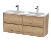 Nuie Havana 1200mm Wall Hung Vanity Unit with 2 Tap Hole Basin - Autumn Oak Ceramic