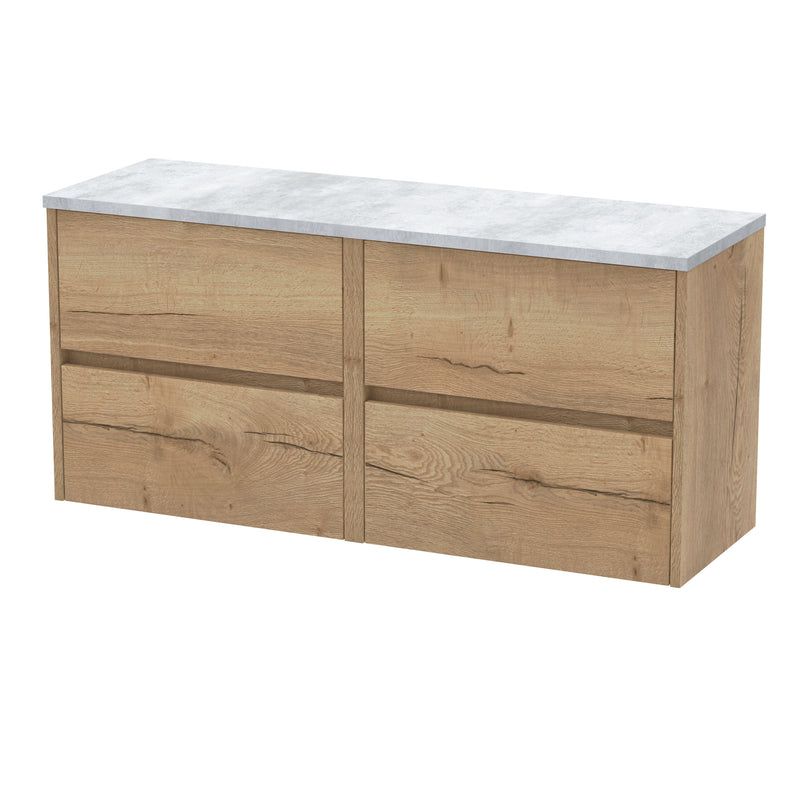 Nuie Havana Wall Hung Counter Top Vanity Unit with Bellato Grey Worktop - Autumn Oak 1200mm 4 Drawer
