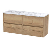 Nuie Havana Wall Hung Counter Top Vanity Unit with Carrara Laminate Worktop - Autumn Oak 1200mm 4 Drawer
