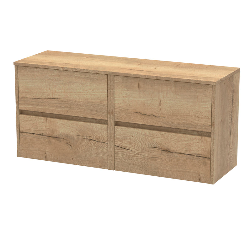 Nuie Havana Wall Hung Counter Top Vanity Unit with Co-ordinating Worktop - Autumn Oak 1200mm 4 Drawer