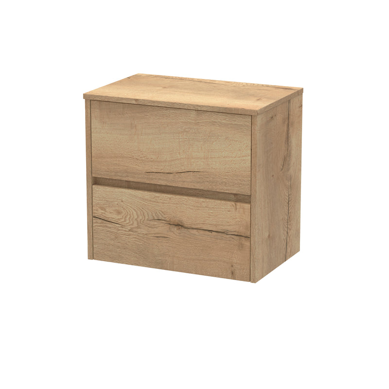 Nuie Havana Wall Hung Counter Top Vanity Unit with Co-ordinating Worktop - Autumn Oak 600mm 2 Drawer