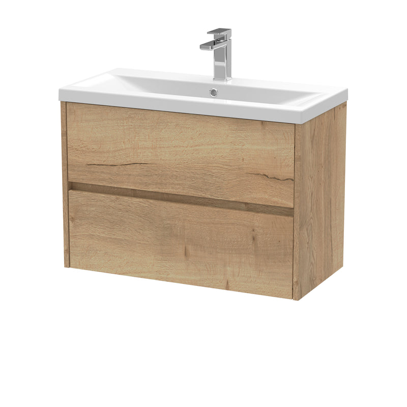 Nuie Havana Wall Hung Vanity Unit with Mid-Edge Basin - Autumn Oak 800mm