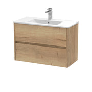 Nuie Havana Wall Hung Vanity Unit with Minimalist Basin - Autumn Oak 800mm