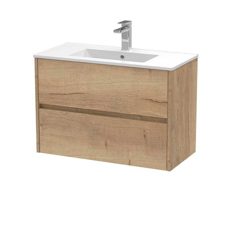 Nuie Havana Wall Hung Vanity Unit with Minimalist Basin - Autumn Oak 800mm